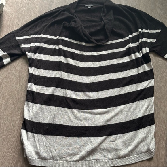 Ann Taylor Black & Grey Striped Cowl Neck Wool Sweater - Picture 3 of 13